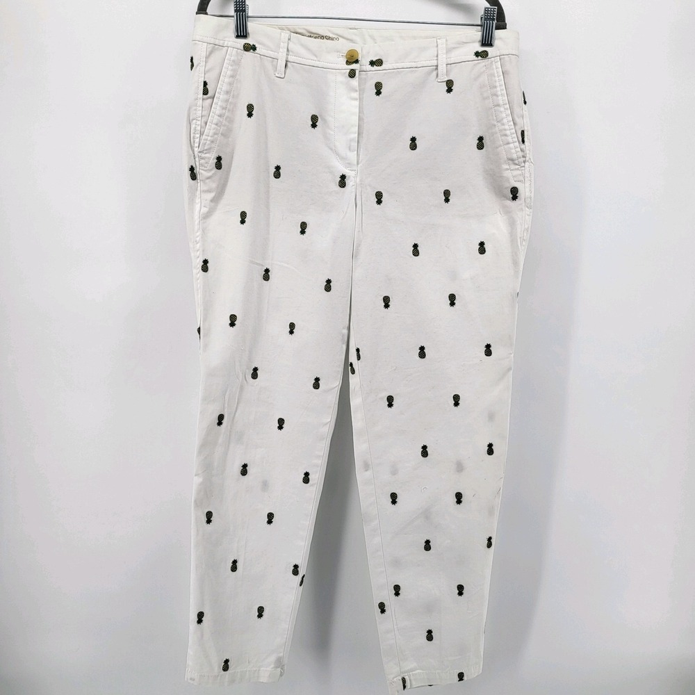 Talbots girlfriend chino ankle pants womens size 10 white Pineapple  Embroidered